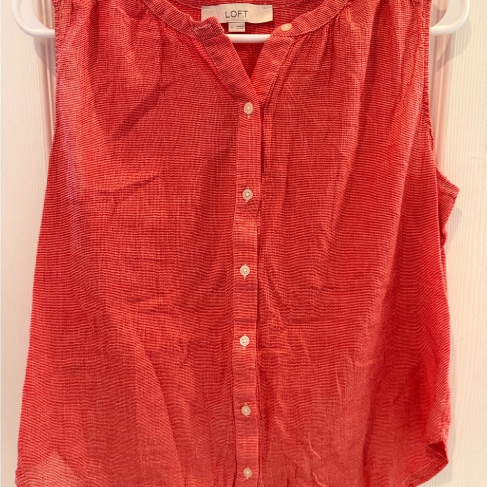 LOFT Red Button-Down Blouse